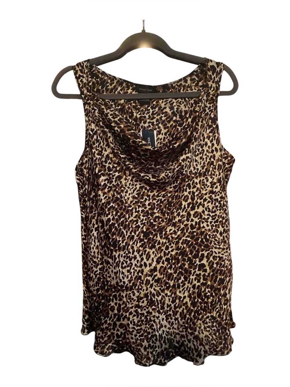 NWT SPENSE SLEEVELESS LEOPARD PRINT COWL NECK BLOUSE SIZE L